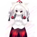  1girl animal_ears brown_eyes chipika female hat inubashiri_momiji lowres orange_eyes short_hair solo tokin_hat touhou tsubasa_(abchipika) white_hair wolf_ears 