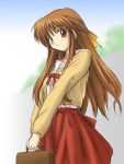  00s brown_eyes brown_hair hair_ribbon hairband long_hair nagamori_mizuka one ribbon school_uniform serafuku 