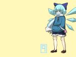  (9) 1girl alternate_costume blue_eyes blue_hair blush bow casual cirno contemporary digital_media_player female ipod jacket melonpan_(artist) perfect_cherry_blossom scarf short_hair shorts solo touhou wings 