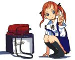  amplifier backpack bag blue_eyes child footwear orange_hair randoseru shimura_nobuo socks squatting twintails v 