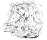  1girl book female hat lowres monochrome patchouli_knowledge sketch solo tokiame touhou upper_body white_background 