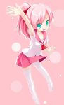  1girl aqua_eyes child kuro_(be_ok) minitesu original pink_hair ponytail school_uniform serafuku solo thigh-highs 