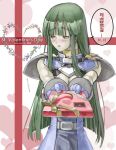  1girl banpresto blush breasts cleavage green_hair large_breasts long_hair nakabayashi_reimei original ouka_nagisa solo super_robot_wars super_robot_wars_original_generation valentine 