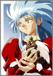  1girl 90s absurdres blue_hair highres incredibly_absurdres jewelry ryou-ouki ryouko_(tenchi_muyou!) single_earring spiky_hair tenchi_muyou! vector_trace yellow_eyes 