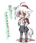  1girl ahoge animal_ears backpack bag child female geta hat inubashiri_momiji lowres pantyhose randoseru solo tail tengu-geta touhou white_hair wolf_ears wolf_tail younger 