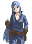  blue_eyes blue_hair gloves jumpsuit kuroko_(piii) long_hair mechanic 