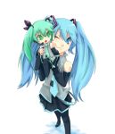  1girl anbo bad_id blue_eyes blue_hair detached_sleeves green_eyes green_hair hatsune_miku necktie one_eye_closed simple_background solo thigh-highs twintails vocaloid wink 
