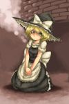  1girl blonde_hair cosplay face harusame_(unmei_no_ikasumi) hat kirisame_marisa kirisame_marisa_(cosplay) lunasa_prismriver sitting smoke solo touhou 