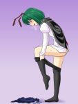  antenna blush cape dressing green_eyes green_hair heavy_breathing no_panties panties panting pantyhose pantyhose_pull short_hair supon touhou underwear undressing wriggle_nightbug 