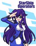  green_eyes kouzuki_shinon long_hair salute starship_operators tessai wink 