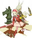  animal_ears armor axe blonde_hair boots chess chessboard fakepucco gloves green_eyes green_hair long_hair pantyhose queen_of_hearts weapon white_rabbit 