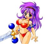  bikini blue_eyes female ichiyasu king_of_fighters long_hair princess_athena purple_hair snk solo swimsuit sword weapon 