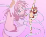  flexible green_eyes gymnastics leg_grab leg_lift leg_up leotard light_smile looking_at_viewer mahou_sensei_negima mahou_sensei_negima! pactio pink_background pink_hair rhythmic_gymnastics ribbon ribbon_baton sasaki_makie short_hair simple_background solo split tiptoes twintails wallpaper zoom_layer 