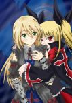  blazblue blonde_hair blush dress frills fumiduki_dankichi fuzuki_dankichi gothic gothic_lolita green_eyes lolita_fashion long_hair multiple_girls noel_vermillion rachel_alucard red_eyes ribbon twintails 