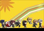  ? amagi_yukiko androgynous bear black_hair blonde_hair blue_eyes blue_hair brown_eyes brown_hair cabbie_hat chibi closed_eyes everyone grey_eyes hairband hanamura_yousuke hat headphones headphones_around_neck heart jacket jumping kick kicking kujikawa_rise kuma_(persona_4) laughing long_hair mascot narukami_yuu pantyhose persona persona_4 quesera11 red_hair redhead reverse_trap satonaka_chie school_uniform serafuku seta_souji shirogane_naoto short_hair silver_hair skirt tatsumi_kanji tomboy track_jacket twintails 