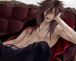  akatsuki_(naruto) belt brown_hair cloak couch lily_(artist) long_hair male naruto shirtless solo uchiha_madara 