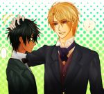  black_hair blonde_hair edgar_(earl_and_fairy) green_eyes hakushaku_to_yousei_(earl_and_fairy) male musical_note petting raven_(earl_and_fairy) violet_eyes 