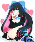  aqua_eyes bad_id breadmocha cupcake gothic_lolita hair_ribbon heart heart-shaped_pupils lolita_fashion long_hair multicolored_hair nail_polish panty_&amp;_stocking_with_garterbelt ribbon solo stocking_(character) stocking_(psg) striped striped_legwear symbol-shaped_pupils thighhighs two-tone_hair 