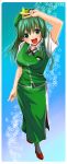  bad_id cosplay green_eyes green_hair hong_meiling hong_meiling_(cosplay) kochiya_sanae long_hair snake solo touhou v yuuki_(ashitahare) 