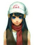 1girl blue_hair hat highres hikari_(pokemon) pokemon realistic scarf simple_background solo takanashi_ringo white_background 