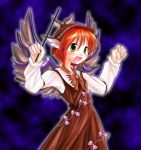  baton_(instrument) conductor dress hat mystia_lorelei open_mouth red_hair short_hair solo touhou wings yellow_eyes 