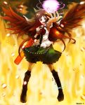  fire long_hair red_eyes reiuji_utsuho skirt touhou wings 