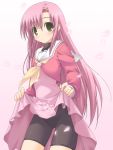  blush cherry_blossoms dress hairband hayate_no_gotoku! katsura_hinagiku kohinata_sora long_hair petals pink_hair school_uniform skirt skirt_basket skirt_carry skirt_lift yellow_eyes 