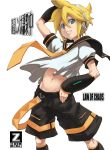  blue_eyes detached_sleeves headphones ippo kagamine_len male midriff necktie short_hair shorts smile vocaloid 