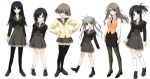  6+girls breasts female fujimura_yuzuki hoshino_asami mochida_hinako multiple_girls myself_yourself oribe_aoi pantyhose school_uniform serafuku simple_background thigh-highs wakatsuki_shuri yatsushiro_nanaka 