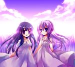  2girls blue_hair clouds furude_rika hanyuu higurashi_no_naku_koro_ni multiple_girls petite purple sky suzushiro_kurumi tagme 