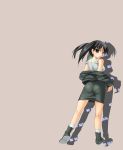  1girl amasawa_yuuko bare_shoulders black_hair blue_eyes blush dennou_coil full_body grey_background grey_skirt kouki_kuu shirt simple_background skirt sleeveless solo standing tank_top twintails white_shirt 