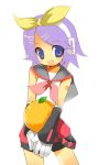  1girl cosplay food fruit hiiragi_tsukasa kagamine_rin kagamine_rin_(cosplay) lucky_star mandarin_orange photoshop solo vocaloid 