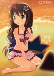  1girl barefoot bikini brown_hair clannad copyright_name feet ibuki_fuuko jimeko long_hair low-tied_long_hair solo starfish swimsuit tied_hair toes 