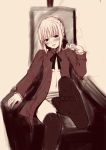  1girl fate/stay_night fate_(series) feet lips monochrome open_clothes open_shirt panties saber sepia shirt shizuku_(artist) sketch soles solo striped striped_panties thigh-highs toes underwear 