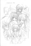  5girls frog kanon kawasumi_mai keropi keropii minase_nayuki misaka_shiori monochrome multiple_girls ramiya_ryou ribbon sawatari_makoto sketch tsukimiya_ayu wings 