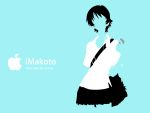  1girl aqua aqua_background digital_media_player ipod ipod_ad konno_makoto monochrome short_hair skirt solo toki_wo_kakeru_shoujo 