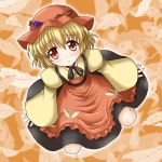  1girl aki_minoriko blonde_hair blush bococho female food fruit grapes hat looking_up orange_eyes short_hair solo touhou 