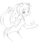  1girl animal_ears bell cat_bells cat_ears cat_tail graphite_(medium) jingle_bell lowres monochrome one-piece_swimsuit ponytail sketch solo swimsuit taguchi_makoto tail traditional_media 