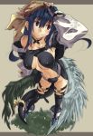  1girl arc_system_works asymmetrical_wings blue_hair boots breasts brown_eyes dizzy erect_nipples guilty_gear head_scarf hino_akira long_hair ribbon solo tail tail_ribbon thigh-highs wings 
