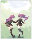  2girls futaki_kanata half_updo little_busters!! miaka_(artist) multiple_girls purple_hair saigusa_haruka salty_(cherrypie) striped striped_legwear thigh-highs zettai_ryouiki 