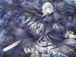  00s gothic highres rozen_maiden suigintou sword violet_eyes wallpaper weapon white_hair wings 