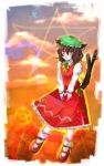  1girl animal_ears bell brown_hair cat_ears cat_tail chen dress earrings female hat jewelry kagurazaka_iroha lowres multiple_tails pentagram red_eyes ribbon short_hair solo tail tail_bell touhou 