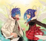  blue_hair feathers hatake_michi jacket lowres skirt wings 