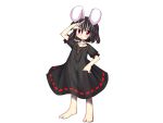  1girl alternate_color animal_ears barefoot female inaba_tewi player_2 rabbit_ears same_no_hito simple_background solo touhou white_background 