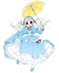  00s aria_(sister_princess) blue_hair brown_eyes dress frills hair_ribbon koshou_shichimi original ribbon sister_princess umbrella 