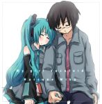  1boy 1girl couple hand_holding hatsune_miku hetero hinata_(artist) long_hair magamoto sleeping very_long_hair vocaloid 