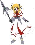  1girl blonde_hair bow gloves green_eyes heterochromia hikami_shou lyrical_nanoha magical_girl mahou_shoujo_lyrical_nanoha mahou_shoujo_lyrical_nanoha_strikers red_bow red_eyes solo vivio 