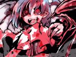  1girl bat_wings blood bloody_clothes capelet crazy_eyes evil_smile female red_eyes remilia_scarlet sayakata_katsumi shaded_face short_hair silver_hair smile solo touhou upper_body vampire wings 