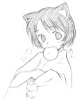  1girl animal_ears baozi cat_ears eating fang food graphite_(medium) monochrome mouth_hold nikuman short_hair sketch solo steamed_buns taguchi_makoto traditional_media 