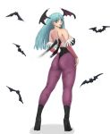  1girl ark ark_(morita_hitomi) ass bat bat_print capcom demon_girl morrigan_aensland pantyhose patterned_legwear print_legwear simple_background solo succubus vampire_(game) 